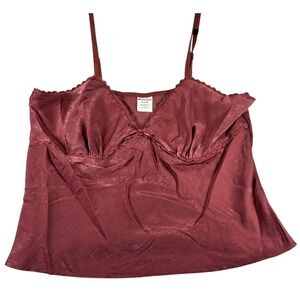 No Boundaries Cami Top Womens XL 16-18 Burgundy Satin Bow Crop NWT